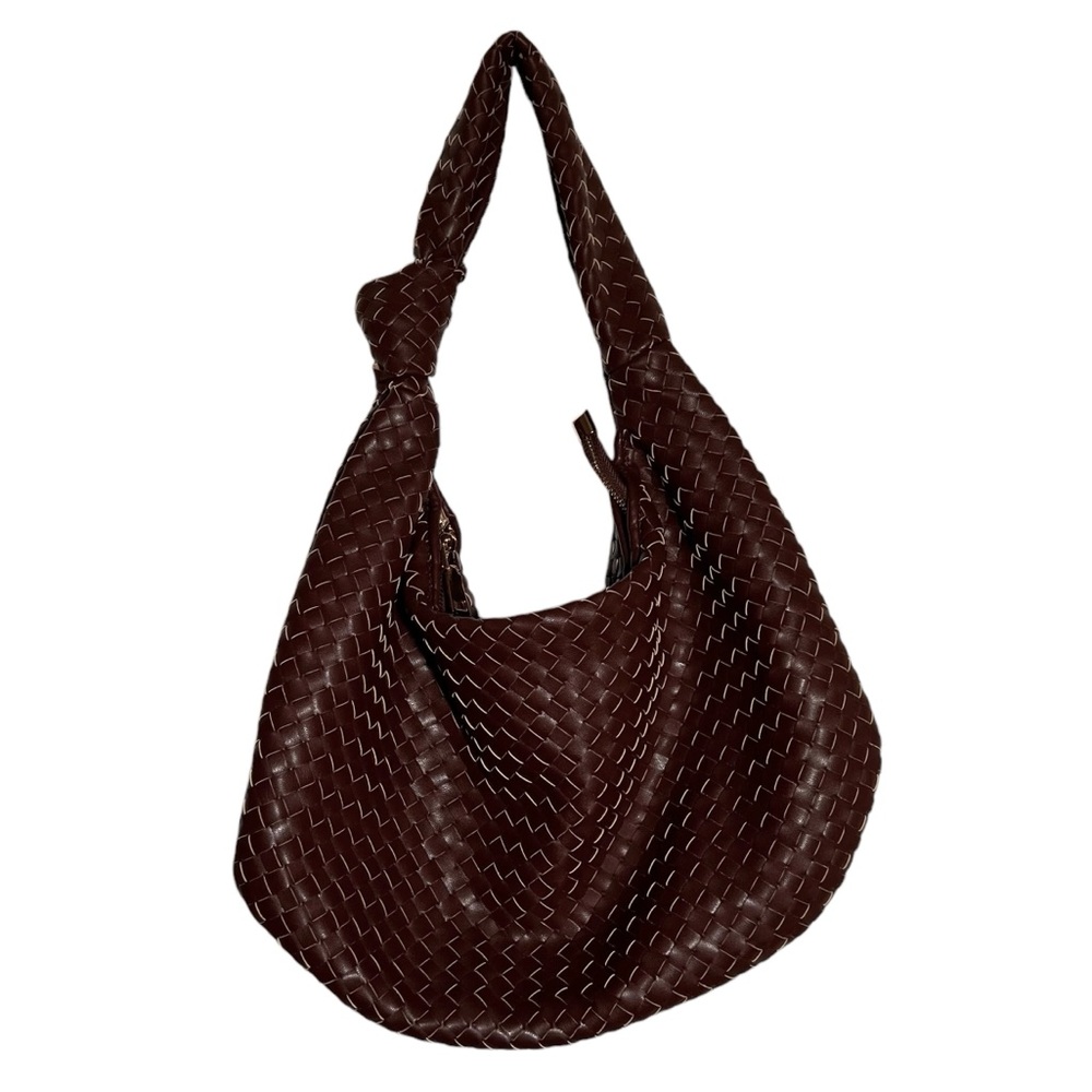 Melie Bianco Brown Brigitte Large Vegan Woven Shoulder Bag